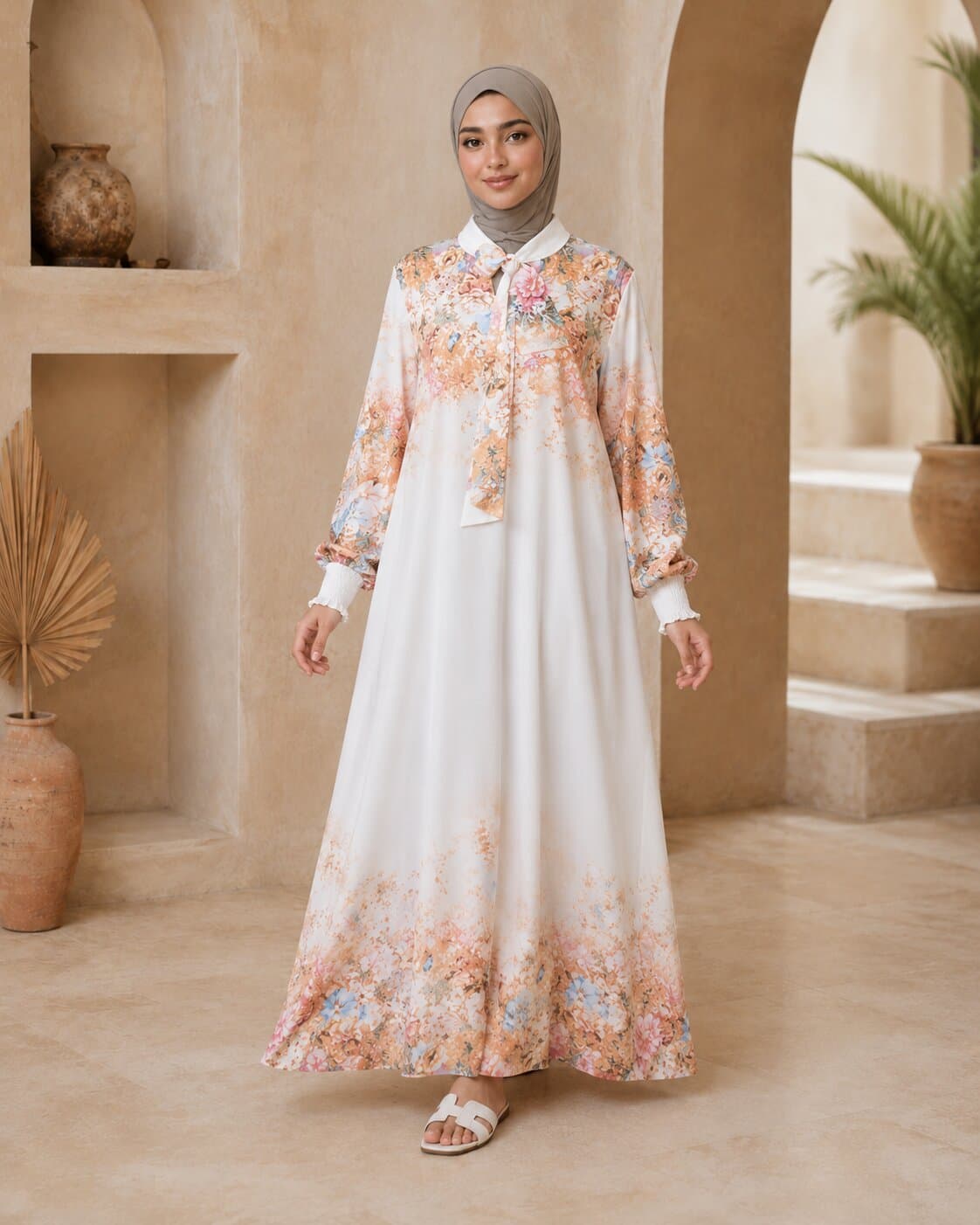 Abaya en crêpe à ceinture